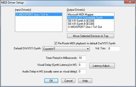 MIDI Driver Setup dialog